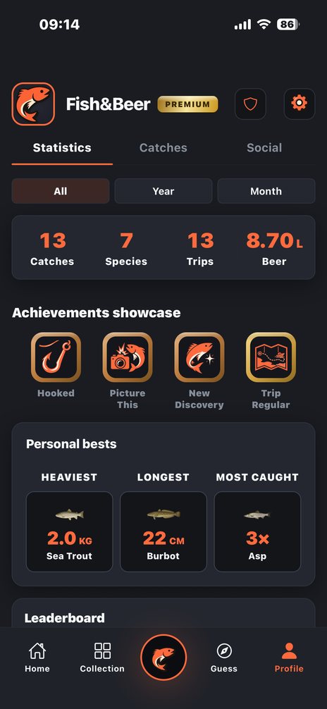 Profile statistics with personal bests and most-caught species